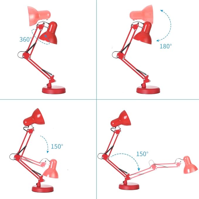 Led Desk Lamp with Clamp - Swing Arm Desk Lamp with 5 LED Cold Light Bulbs 6500K - Folding Table Lamp，Used for Office, Work, Study, Dormitory Reading and Eye Protection Desk Lamp (Red-5)