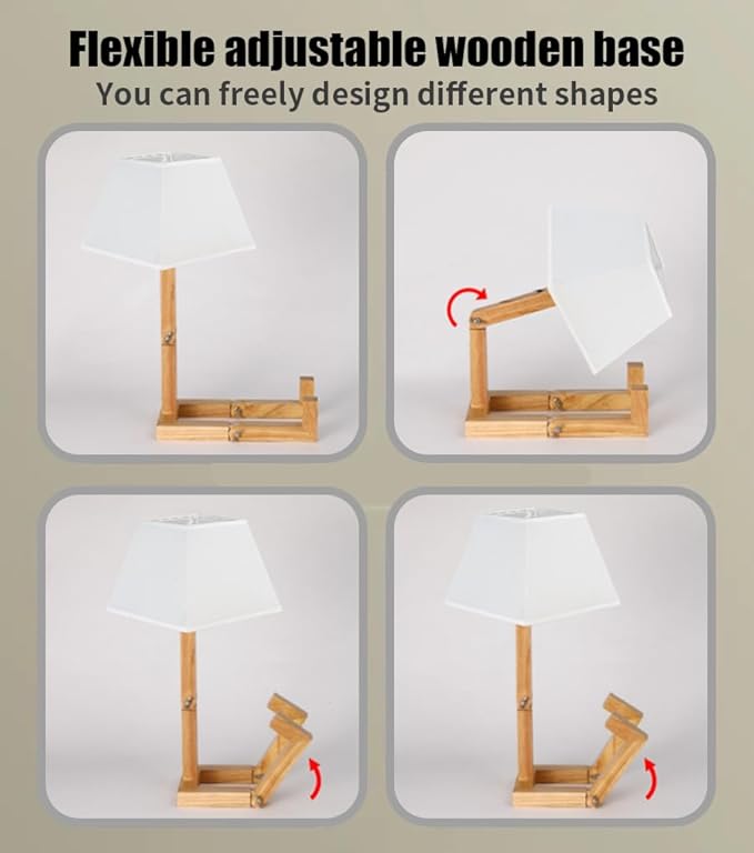 ELINKUME Cute Robot Desk Lamp,Dimmable Bedside Table Lamps,Square Lampshade Night Light with Foldable Solid Wood Body,Fun Kids Lamp, Nightstand lamp for Bedroom,Study,Office,Living room(Gift)