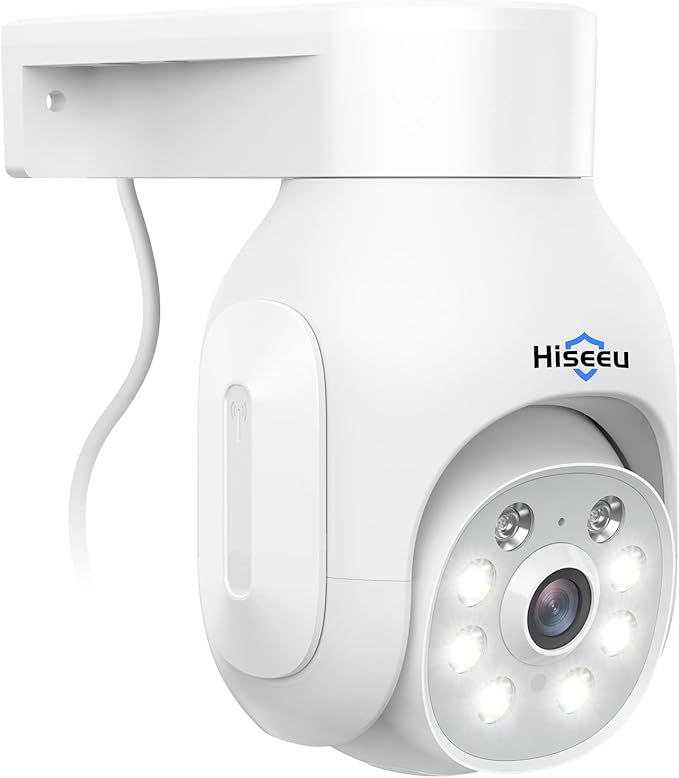 Hiseeu Wireless Camera Outdoor, 5MP WiFi Security Camera Color Night Vision, Pan/Tilt, Auto Tracking, Motion Detection, Siren/Light Alarm, 2-Way Audio, IP66 Waterproof, No Monthly Fee