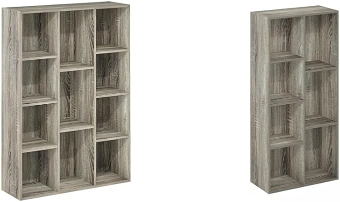Furinno 11-Cube and 7-Cube Reversible Open Shelf Bookcases in French Oak