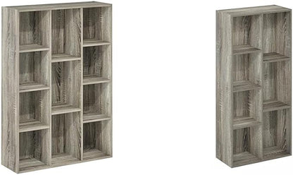 Furinno 11-Cube and 7-Cube Reversible Open Shelf Bookcases in French Oak