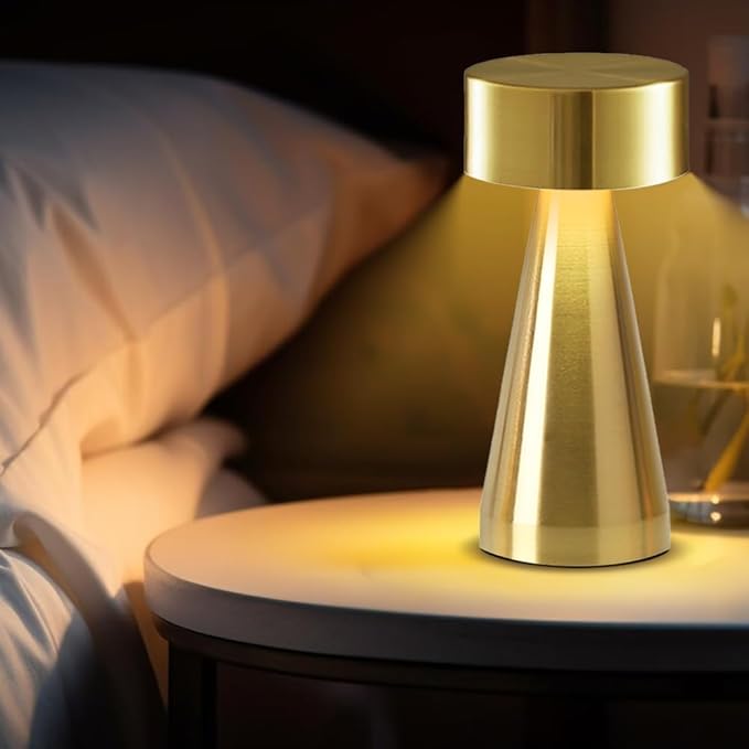 Portable Metal Desk Lamp, Cordless LED Table Lamp,3 Color Touch Control Rechargeable Lamp,3-Levels Brightness Room Decor Desk Lamp,Bedside Lamp,Night Light, Dining Room Lamp (Gold)