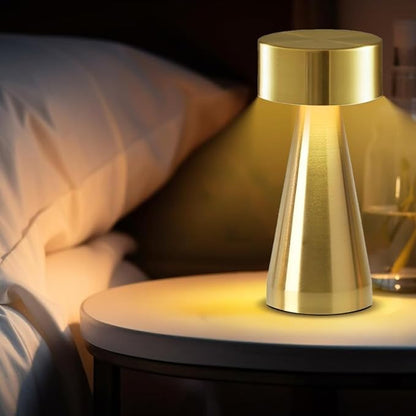 Portable Metal Desk Lamp, Cordless LED Table Lamp,3 Color Touch Control Rechargeable Lamp,3-Levels Brightness Room Decor Desk Lamp,Bedside Lamp,Night Light, Dining Room Lamp (Gold)