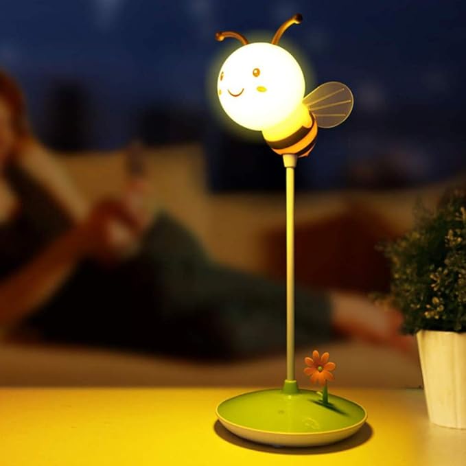 Cute Bumblebee LED Desk Lamp Touch Control Dimming 3 Brightness and 360°Flexible Gooseneck Eye-Care USB Rechargeable Lamp for Teens