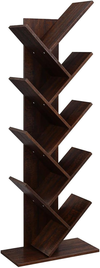 VASAGLE Tree Bookshelf, 9-Tier Bookcase, Large Bookshelf, Space-Saving Corner Shelf, Book Tree, Holds Books, CDs, Games, for Bedroom, Living Room, Home Office, Walnut Color ULBC11BY