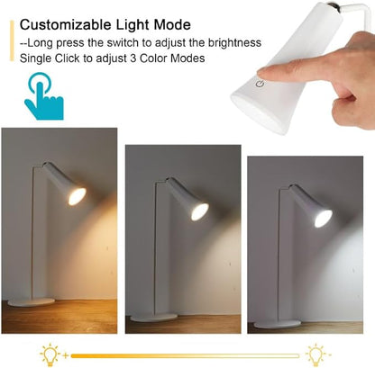 LED Desk Lamp, Cordless Rechargeable Table Lamp with 3 Brightness Levels, Dimmable, Removable Touch Lamp for Reading Bedroom Home Office Study(white)
