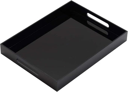 Glossy Black Sturdy Acrylic Serving Tray with Handles - 10x15 Inch, Coffee, Appetizer, Breakfast Tray - Butler, Kitchen to Vanity Table, Decorative