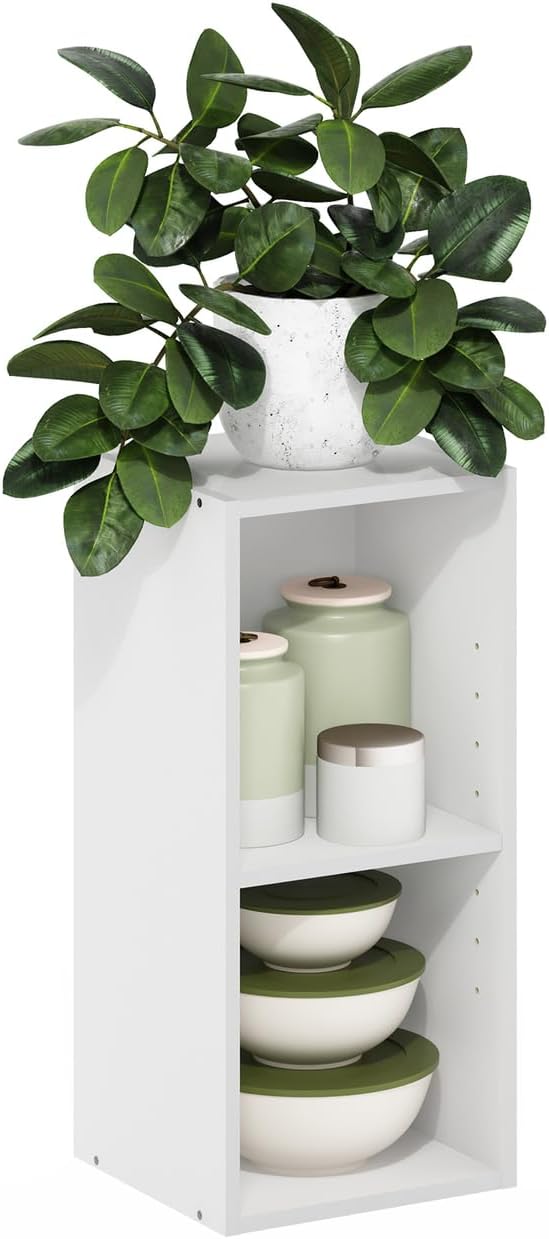 Furinno Fulda 2-Tier Space Saving Storage Shelf Bookcase, 10-Inch Width, White