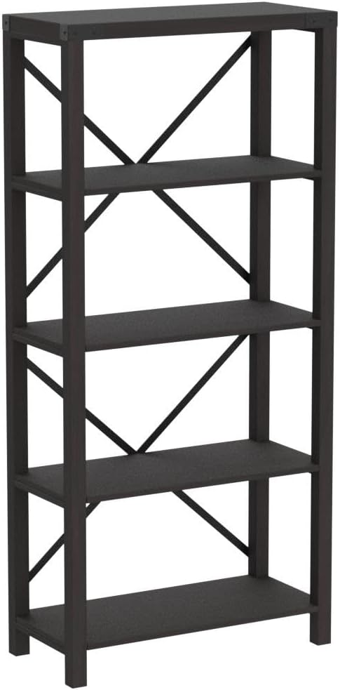 Walker Edison Andersen Urban Industrial Metal X-Back Bookshelf, 64 Inch, Sable Grey
