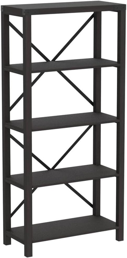 Walker Edison Andersen Urban Industrial Metal X-Back Bookshelf, 64 Inch, Sable Grey