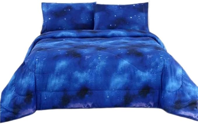 3PCS Blue Galaxy Comforter Set Full, Full Size Bed in a Bag Summer Comforter, Lightweight and Fade Resistant, Cute Full Size Quilt for Boys Girls Toddler Kids and Teens, Full