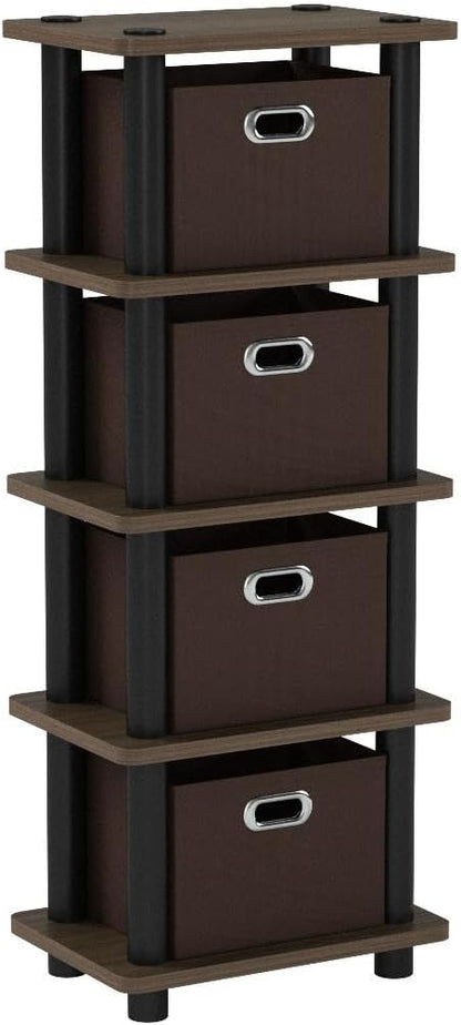 FURINNO Turn-N-Tube 4-Bins System Rack, Columbia Walnut/Black/Dark Brown