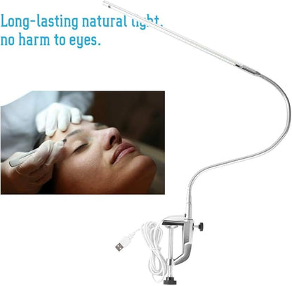 Haofy USB Adjustable LED Desk Lamp, Clip Table Lamps, Eye-caring Table Lamps for Reading, Study, Tattoo Light, Beauty Manicure, Silver, 18w