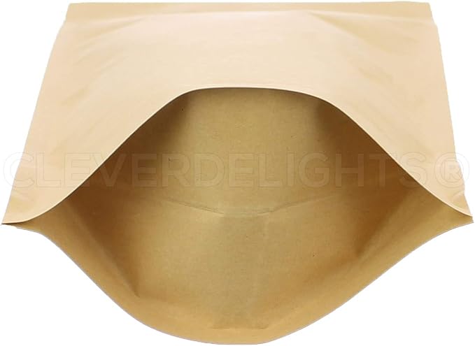 CleverDelights Kraft Stand Up Pouches - 16oz - 100 Pack - 7" x 11.5" x 4"