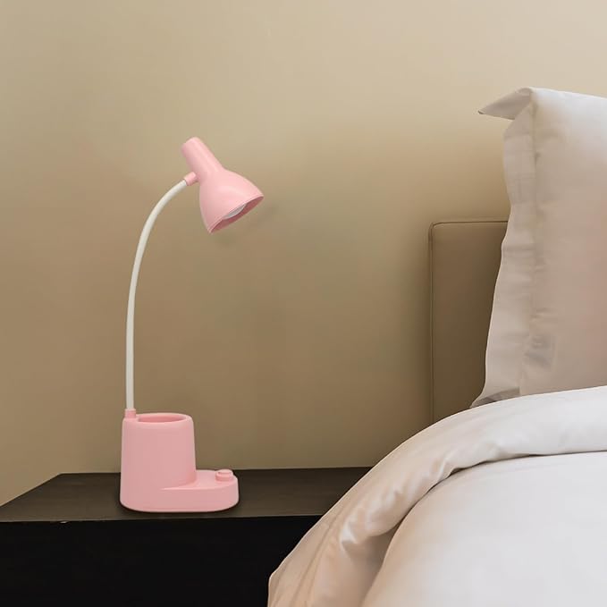 Battery Operated lamp,Small Lamps for Small Spaces,Pink Desk lamp,kids battery lamps for tables,Cute pen holder for desk,360° Rotating Hose,Adjust The Angle of Light Source at Will,Led Desk Lamps