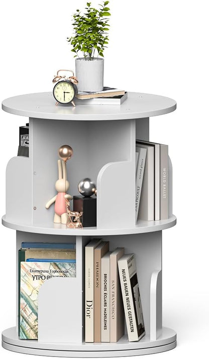 Nidouillet Small Rotating Bookshelf, 2Tier Revolving Bookcase 360 Display Round Bookshelf Narrow Swivel Corner Book Shelf Standing Bookcase for Adult Bedroom, Living Room