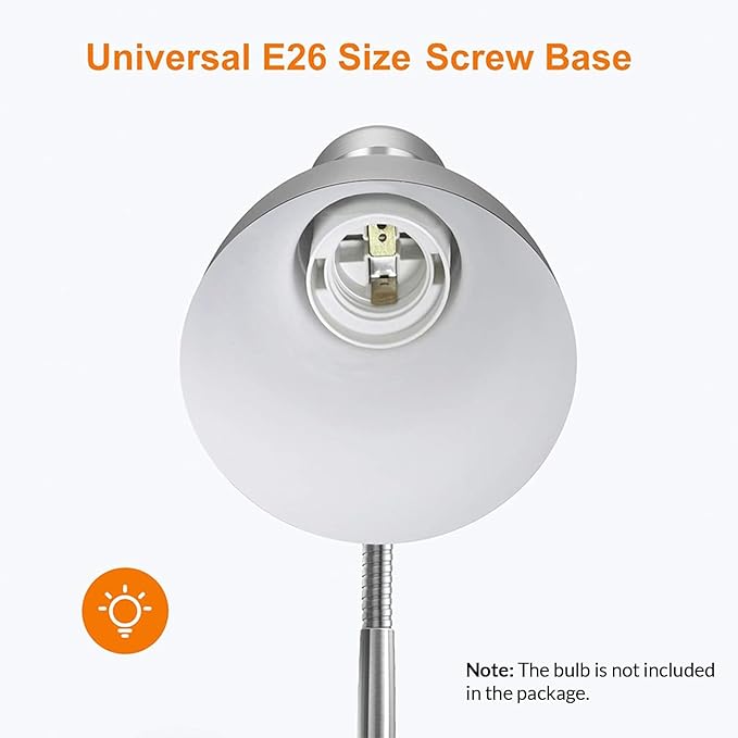 LEPOWER Metal Desk Lamp, Adjustable Goose Neck Table Lamp, Eye-Caring Study Desk Lamps for Bedroom, Study Room and Office (Silver)