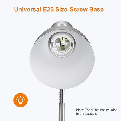 LEPOWER Metal Desk Lamp, Adjustable Goose Neck Table Lamp, Eye-Caring Study Desk Lamps for Bedroom, Study Room and Office (Silver)