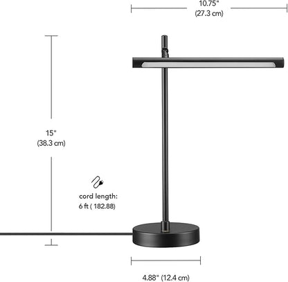Globe Electric 62000004 15" 5 W LED Integrated Desk Lamp, Matte Black, Push Button Dimmer Rotary Switch, 200 lumens, 3000K, Pivot Joint, LED Desk Light, Adjustable Lamp, Desk Lamp for Home Office