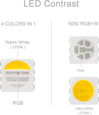BTF-LIGHTING 5050 RGBW RGB+Warm White(2700K-3000K) 4 Colors in 1 LED Tape Light DC12V 5m 16.4ft 60LED/m Multi-Colored IP30 White 12mm PCB for Bedroom Kitchen Home Decoration(No Adapter or Controller)