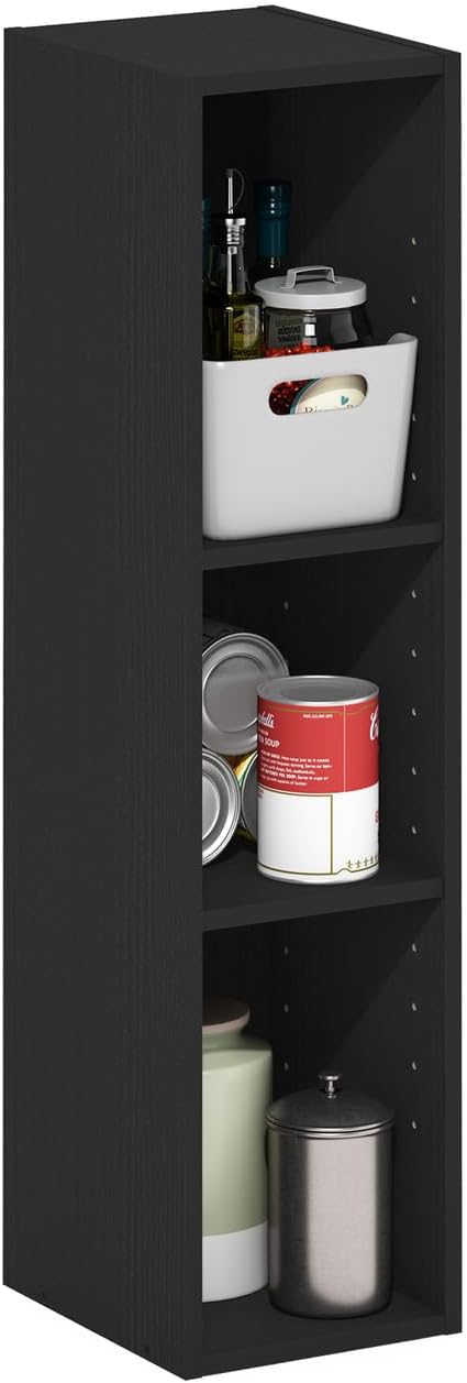Furinno Fulda 3-Tier Space Saving Storage Shelf Bookcase, 8-Inch Width, Blackwood
