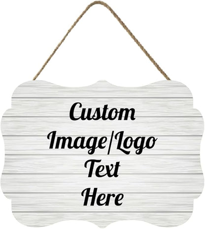 Personalized Wooden Welcome Sign for Front Door - Customized Home Decor With Image/Text - Hanging Farmhouse Decorations for Home Office - 11.2 * 8 Inch