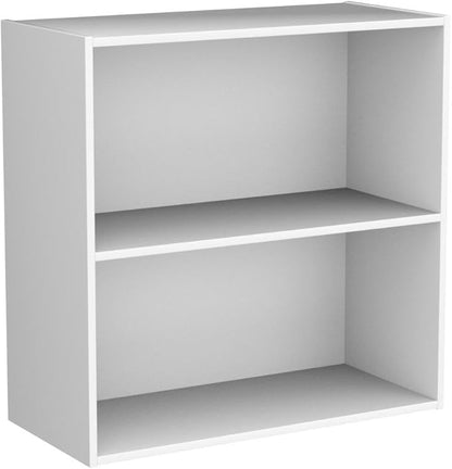KB Designs 2 Tier Open Shelf Bookcase Storage Organizer, White Wood, Contemporary.