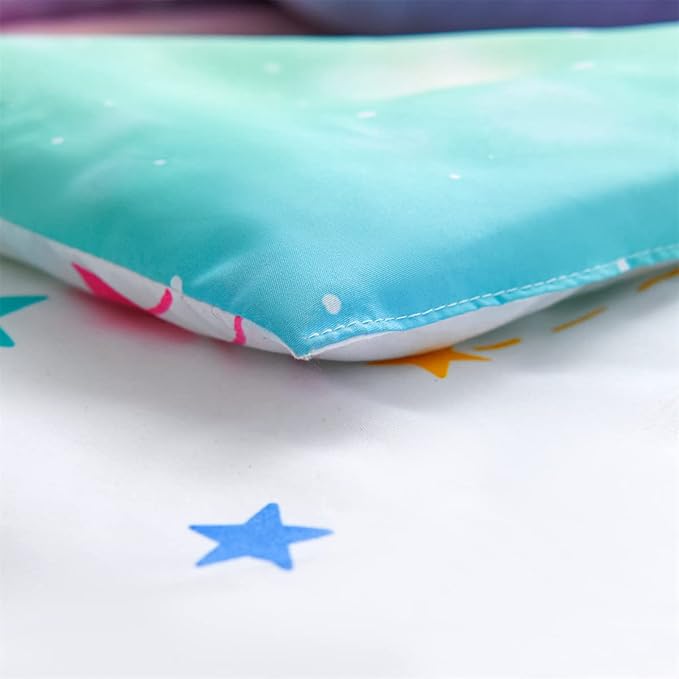 Holawakaka Girls Ombre Glitter Comforter Set, Twin Size Gradient Rainbow Galaxy Print Kids Bedding Sets, Multi-color Ultra-soft Dorm Bed Set (Pink Green, Twin)