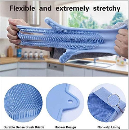 Silicone Dishwashing Gloves, Pet Grooming Rubber Scrubbing for Dishes, Sponge Wash Cleaning with Scrubbers (13.6" L)