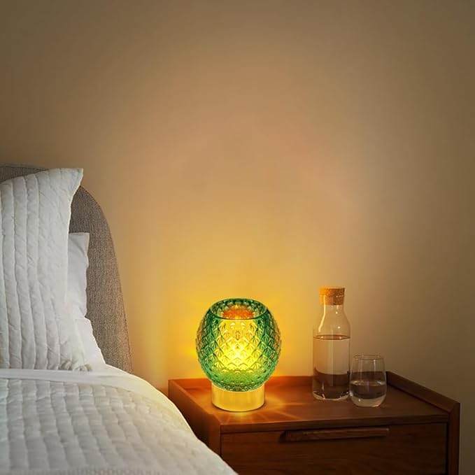 Battery Operated Lamp with Timer,Glass Cordless Lamps with LED Bulb,Decorative Lights for Living Room Bedroom Tabletop Entryway Centerpiece Gift (Green)