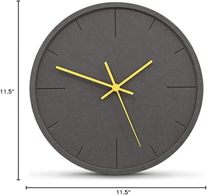 Stephanie Imports Modern Minimalist Dark Concrete Silent Wall Clock (Yellow Hands)
