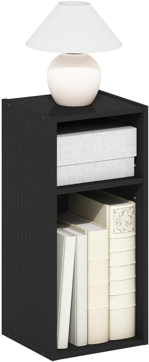 Furinno Fulda 2-Tier Space Saving Storage Shelf Bookcase, 10-Inch Width, Blackwood