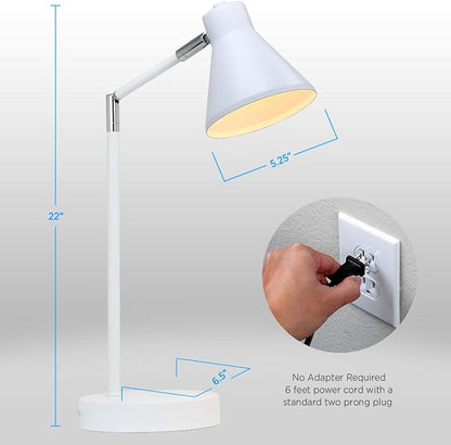 O’Bright LED Desk Lamp with USB Charging Port, 100% Metal Lamp, 270° Flexible Swivel Arms, Soft White LED Reading Light (3000K), Bedside Reading Lamp, Office Lamp, Table Lamp, ETL Listed (White)