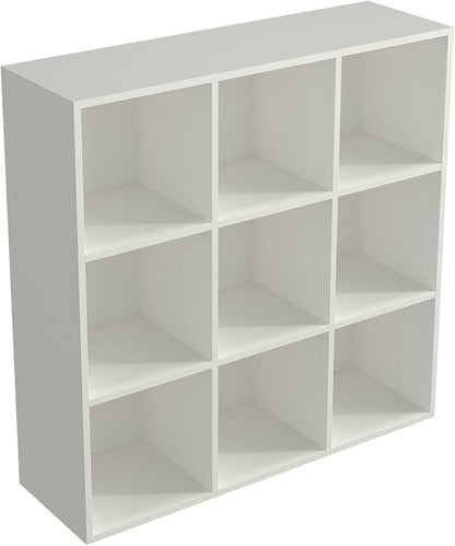 9-Cube Storage Shelf Bookcase - Wooden 3-Tier Floor Standing Open Bookshelf for Home and Office, Display Cabinet, Warm White