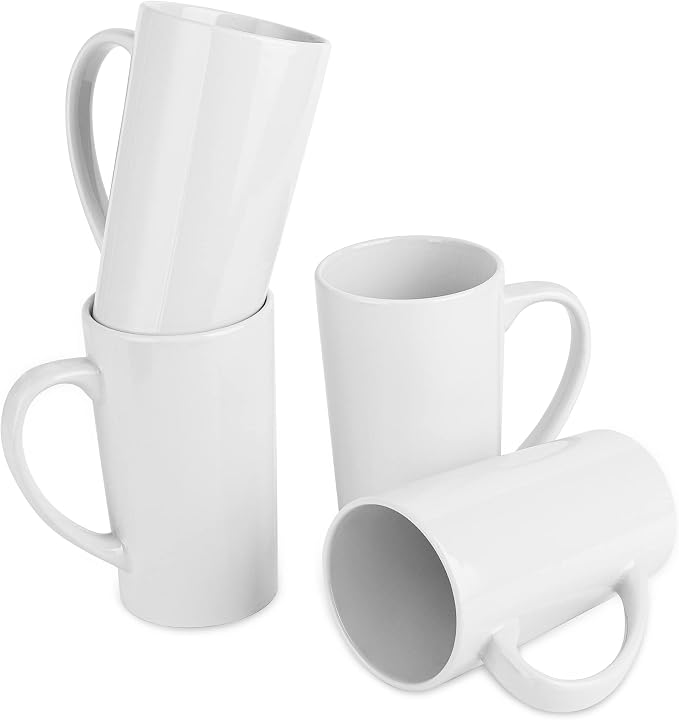 BYCNZB 22oz white Super Large tall Ceramic Coffee Mugs Large Handles Set of 4
