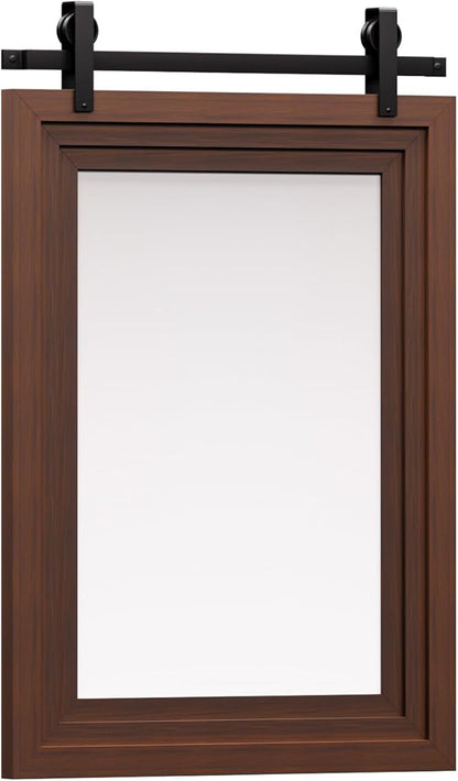 ALBAD Farmhouse Wood Framed Wall Mirror, Natural Wood and Framed Wall Mounted Bathroom Vanity Mirror for Farmhouse Decor, Vertical or Horizontal Hanging