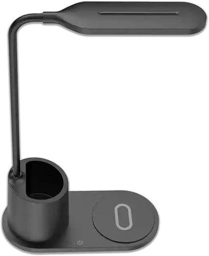 Generic USB Desk Lamp with Wireless Charging Station, Wall Adapter and Pen Holder (Black)