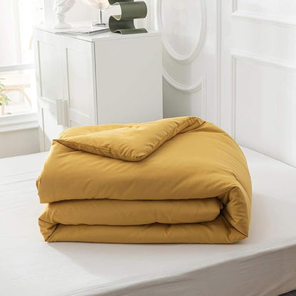 Yellow Comforter Sets Pure Mustard Yellow Bedding Set King 3 Pieces Women Men Ginger Yellow Comforter Insert Sets Lightweight Durable Mustard Yellow Blanket King Quilts Set