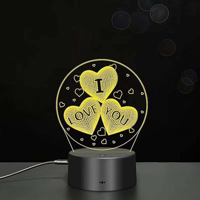 I Love You 3D Night Light, USB Charging LED Table Lamp Wife's Gifts 7 Color Changing Optical Illusion Valentine's Day Present for Girlfriends Boyfriends Wife Husband
