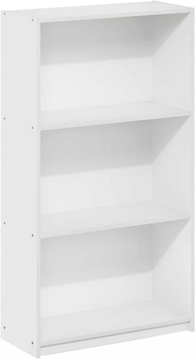 Furinno Basic 3-Tier Bookcase Storage Shelves, White/White