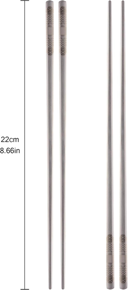 Korean Metal Chopsticks 2 Pairs, Matte Silver Stainless Steel Chopsticks with Dancheong Pattern Engraving, Reusable Dishwasher Safe Gift Set