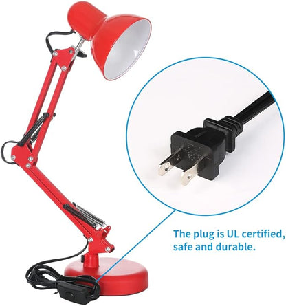 Led Desk Lamp with Clamp - Swing Arm Desk Lamp with 5 LED Cold Light Bulbs 6500K - Folding Table Lamp，Used for Office, Work, Study, Dormitory Reading and Eye Protection Desk Lamp (Red-5)