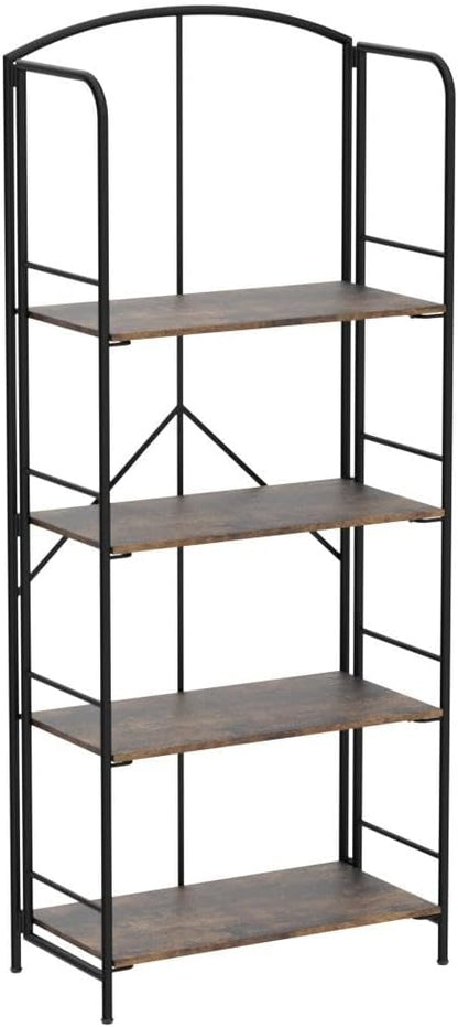 No Assembly Folding Bookshelf, Metal Book Shelf for Storage, Folding Bookcase for Office Organization and Storage (Firestone, 4 Tiers)