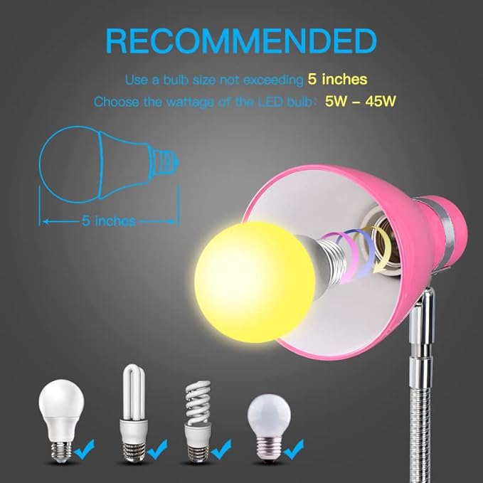Metal Desk Lamps Clip on Lamp Clip on Light Portable Clamp On Reading Light,Eye-Caring Study Table Lamp with Flexible Goose Neck for Bedroom and Office Home Lighting (Rose red)