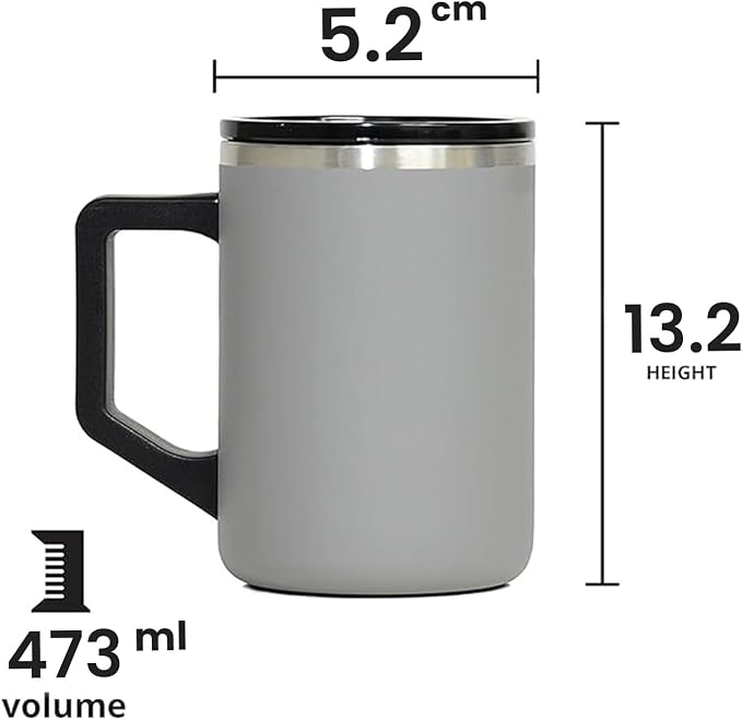 Elemental Insulated Coffee Mug - Triple-Wall Stainless Steel Summit Travel Cup for Hot and Cold Drinks - Thermal Coffee Mug with Lid and Handle for Camping, Office & Travel 16oz - Graphite