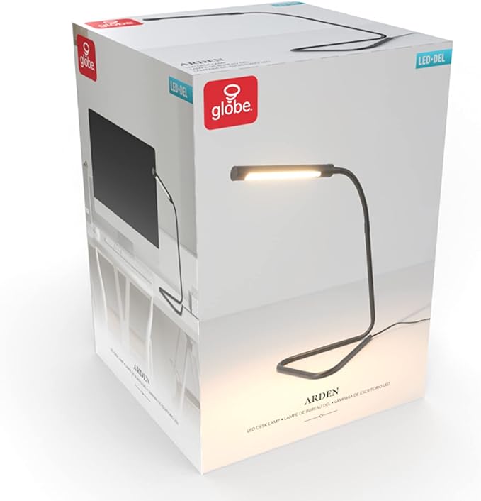 Globe Electric 56060 Arden 12" LED Integrated Desk Lamp, Adjustable Gooseneck, in-Line On Off Switch, USB Cable Included, 7 Watts, 200 Lumens,Black