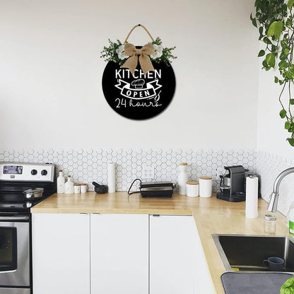 Kitchen Sign Kitchen Hanging Sign Decor Kitchen Open 24 Hours Sign Rustic Wall Decoration Wood Sign for Dining Room Housewarming 12inch