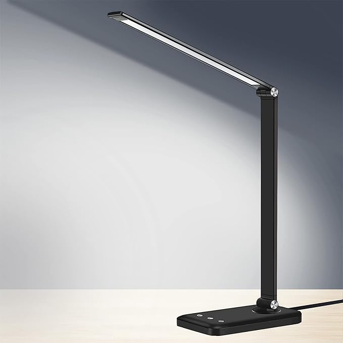AFROG Multifunctional LED Desk Lamp with USB Charging Port, 5 Lighting Modes,5 Brightness Levels, Sensitive Control, 30/60 min Auto Timer, Eye-Caring Office Lamp，8W，5000K