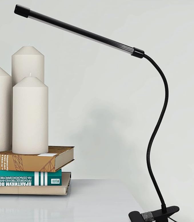 Meichoon Desk Lamp with Clamp Desktop Clip-On LED Illuminating Light Flexible Metal Hose Eye-Caring Table Lamp for Bedroom Bedside Office Study Work Reading Embroidery UK10 Black