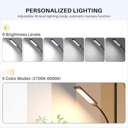 LED Desk Lamp, Touch Adjustable Table Lamp with 10W Wireless Charging 5 Modes and 6 Brightness Levels Eye Protection Reading Light 48 LED Memory Function Home Office Desk Light Black